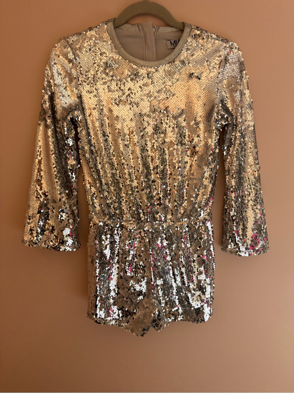 Girls silver Sequin Long-Sleeve Romper. EUC
